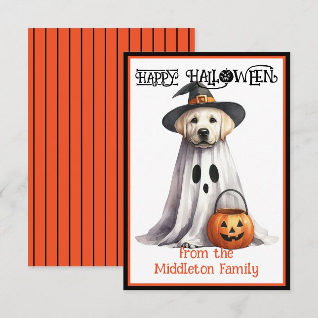 Tarjeta Pequeña Labrador amarillo perro porcino feliz Halloween (Anverso / Reverso)