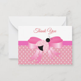 Tarjeta Pequeña Ladybug Rosa En Cinta Rosa Gracias
