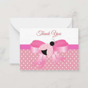 Tarjeta Pequeña Ladybug Rosa En Cinta Rosa Gracias