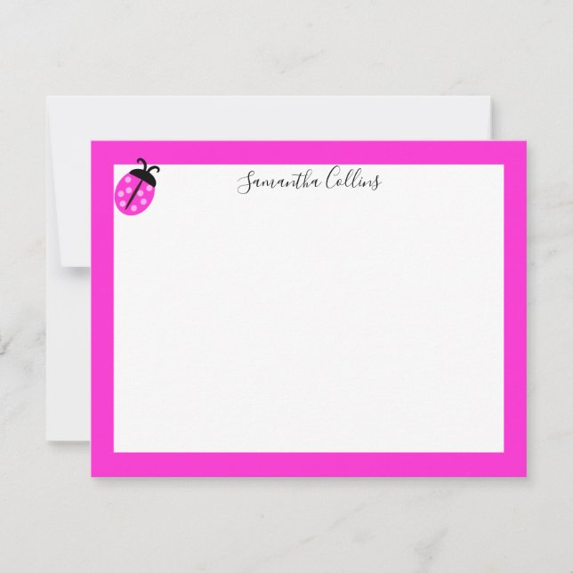 Tarjeta Pequeña Ladybug rosa personalizado moderno manuscrito (Anverso)