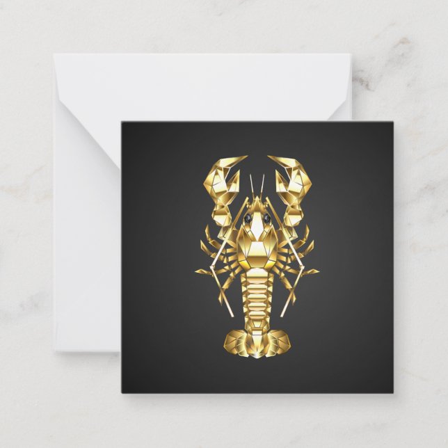 Tarjeta Pequeña Langosta de bogavante poligonal dorada sobre negro (Anverso)