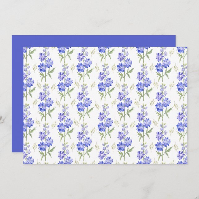 Tarjeta Pequeña Larkspur Floral Botanical Note Card (Anverso / Reverso)