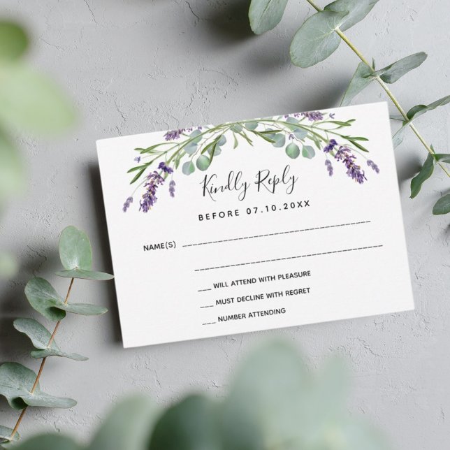 Tarjeta Pequeña Lavender eucalyptus wedding response RSVP (Subido por el creador)