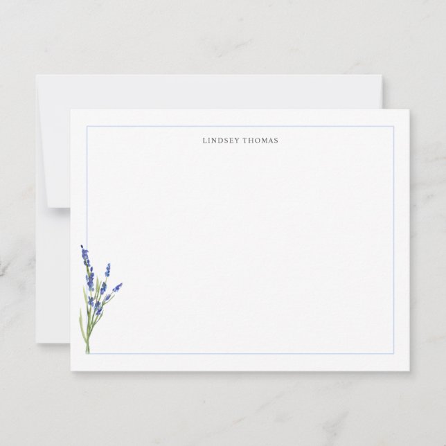 Tarjeta Pequeña Lavender Floral Border Personalized Stationery (Anverso)