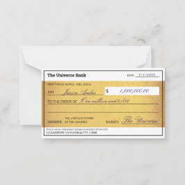 Tarjeta Pequeña Law of Attraction Gold Manifestation Blank Check 
