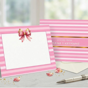 Tarjeta Pequeña Lazo a rayas rosadas y blancas con acuarela