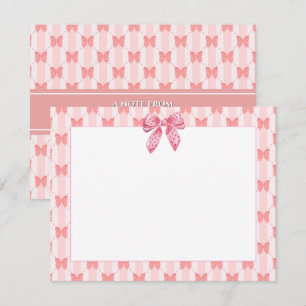 Tarjeta Pequeña Lazo de cinta rosa lindo I Rayas pastel con lunare