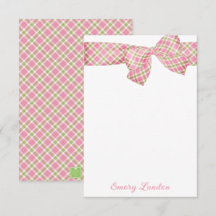 Tarjeta Pequeña Lazo de Cuadros Rosa y Verde Personalizado