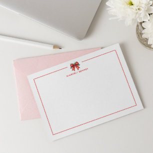 TARJETA PEQUEÑA LAZO DE NAVIDAD ROJO COQUETA MUÉRDAGO PERSONALIZAD