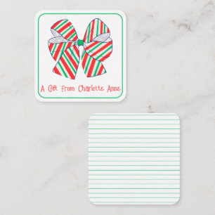 Tarjeta Pequeña Lazo de raya roja y verde de vacaciones personaliz