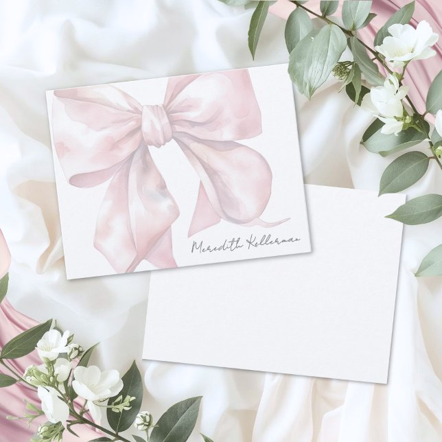 Tarjeta Pequeña Lazo Rosa Personalizado (Personalized Pink Bow Note Card)