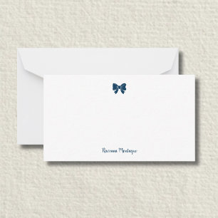 Tarjeta Pequeña Lazo Simple de Azul de Prusia con Nombre Manuscrit