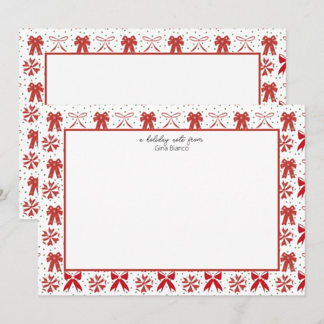 Tarjeta Pequeña Lazos de Navidad rojos y blancos (Anverso / Reverso)