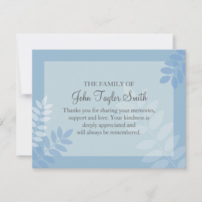 Tarjeta Pequeña Leaf Blue Funeral Note Card Flat Bereavement Note (Anverso)
