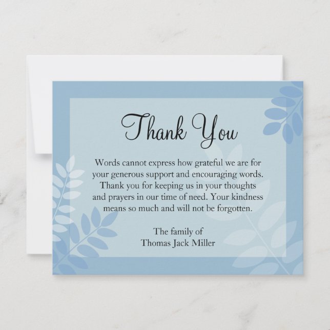 Tarjeta Pequeña Leaf Blue Funeral Note Card Flat Bereavement Note (Anverso)