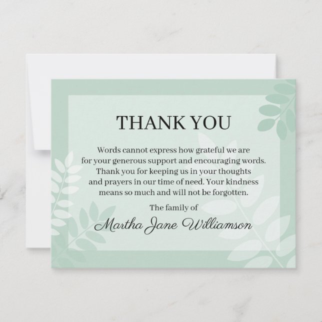 Tarjeta Pequeña LeaveGreen Funeral Note Card Flat Bereavement Note (Anverso)