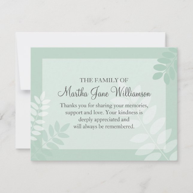Tarjeta Pequeña LeaveGreen Funeral Note Card Flat Bereavement Note (Anverso)