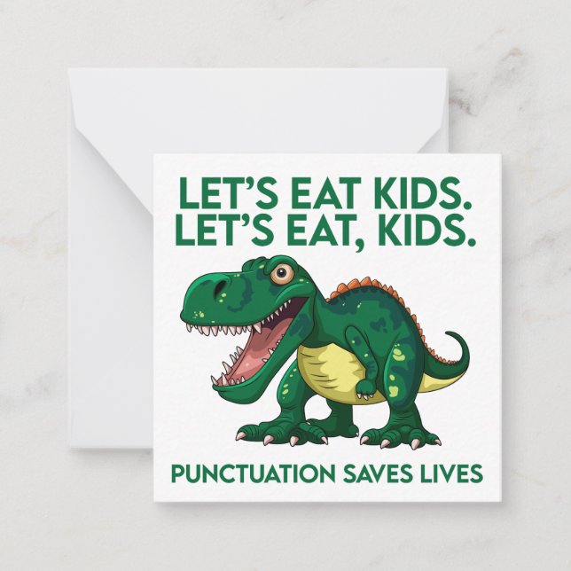Tarjeta Pequeña Lección divertida de gramática de dinosaurios (Anverso)