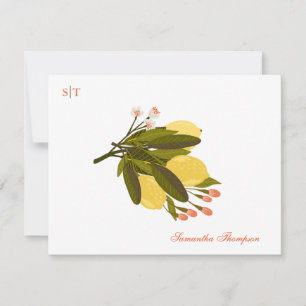 Tarjeta Pequeña Lemon Love Monograma Nombre mano Pintado Blossom