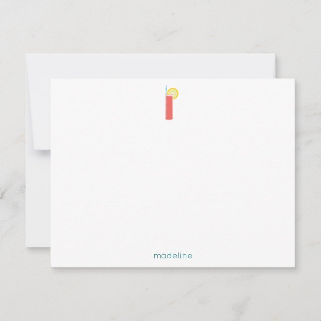 Tarjeta Pequeña Lemonade rosa divertido y la Verde azulada Gingham (Anverso)