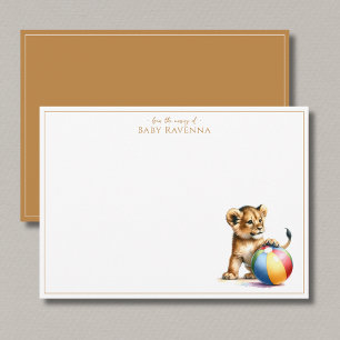 Tarjeta Pequeña León Bonito Con Un Balón De Safari Nursery Gracias