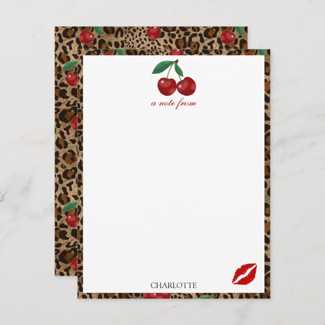 Tarjeta Pequeña Leopard Cheetah Animal Print Red Cherry Pattern (Anverso / Reverso)