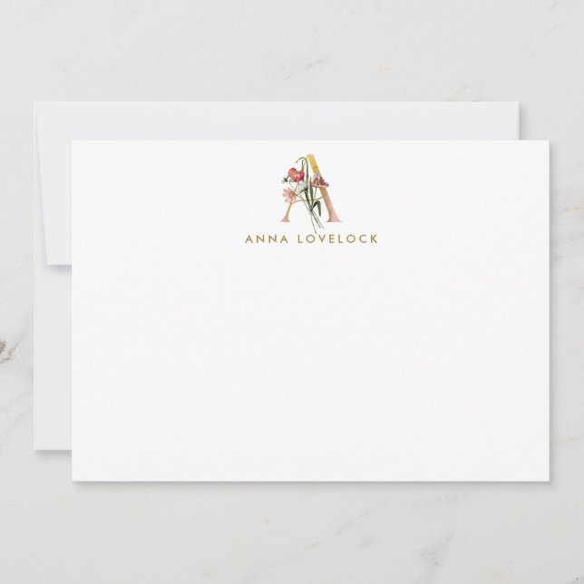 Tarjeta Pequeña Letra floral monograma A personalizada (Anverso)