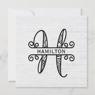 Tarjeta Pequeña Letra monográfica H con nombre de familia