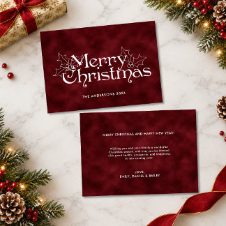 Tarjeta Pequeña Letras Clásicas Vintage de Navidad Rojo Oscuro Fel