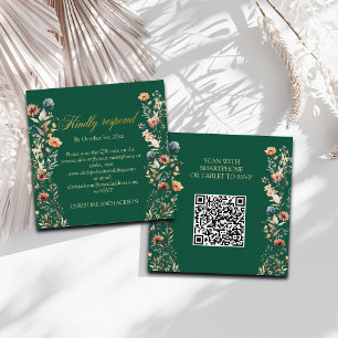 Tarjeta Pequeña Letras de oro Flores silvestres QR Boda Código Tar