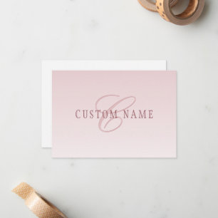 Tarjeta Pequeña Letras y monograma elegantes   Rosa Ombre