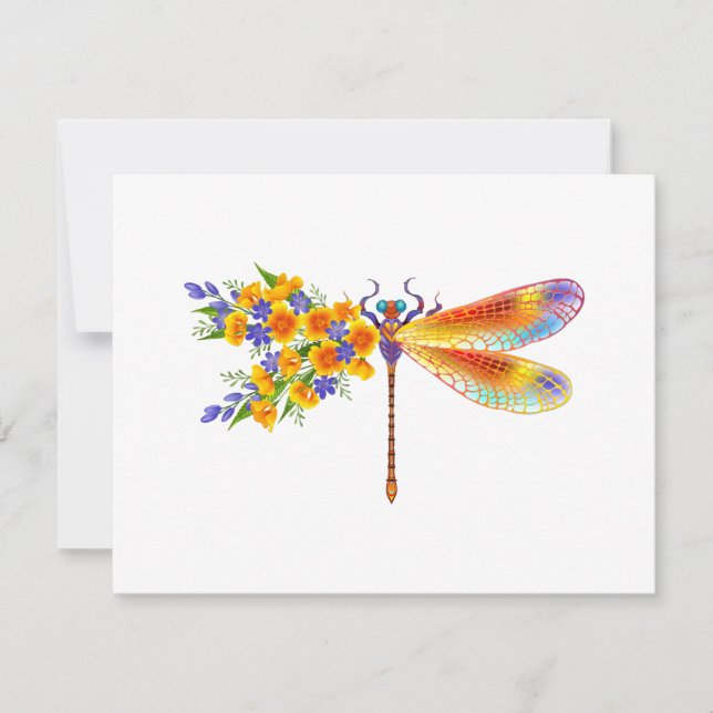 Tarjeta Pequeña Libélula de Flor Amarilla (Anverso)