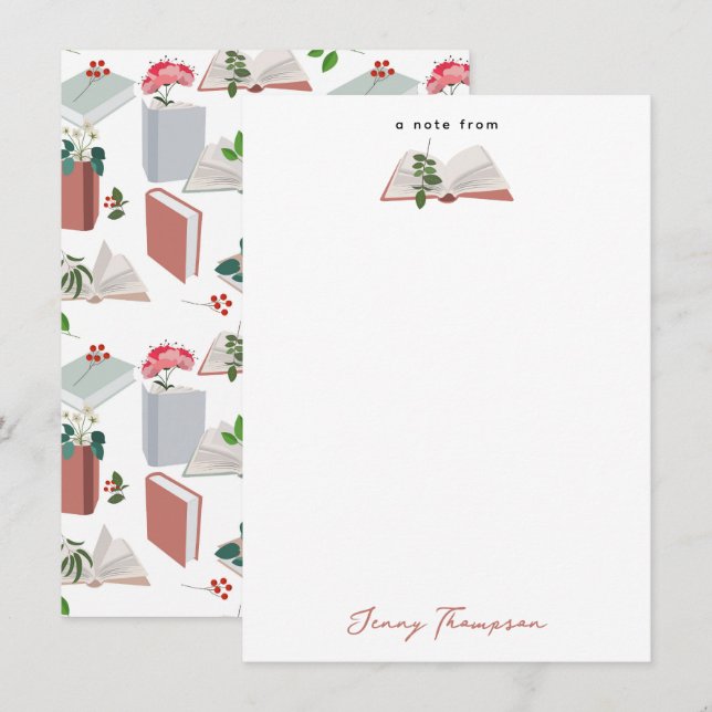 Tarjeta Pequeña Libros Botánicos & Patrón de Lectura de Biblioteca (Anverso / Reverso)