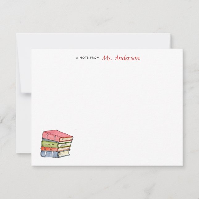 Tarjeta Pequeña Libros de acuarela Profesores personalizados plano (Anverso)