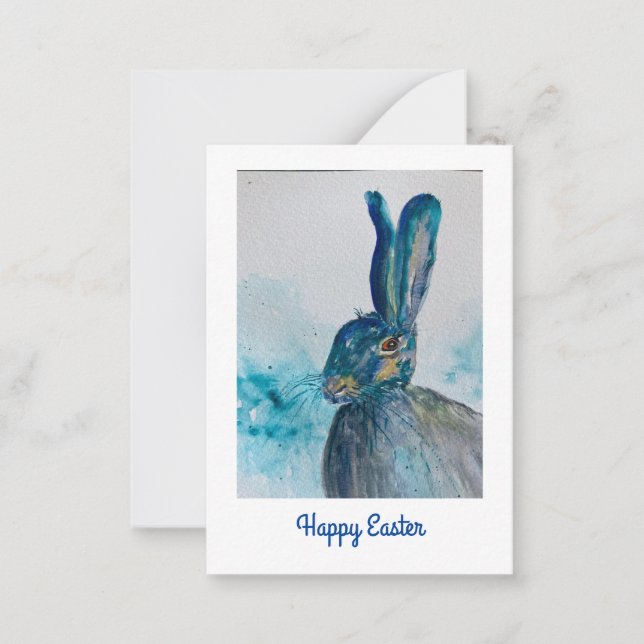 Tarjeta Pequeña Liebre Conejo Acuarela Pascua (Anverso)