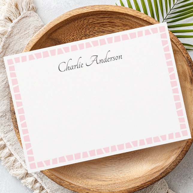 Tarjeta Pequeña Light pink mosaic border name white (Light pink mosaic border name white note card)