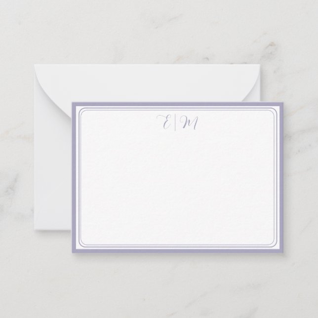 Tarjeta Pequeña Lilac three Border Monogram Note Card (Anverso)