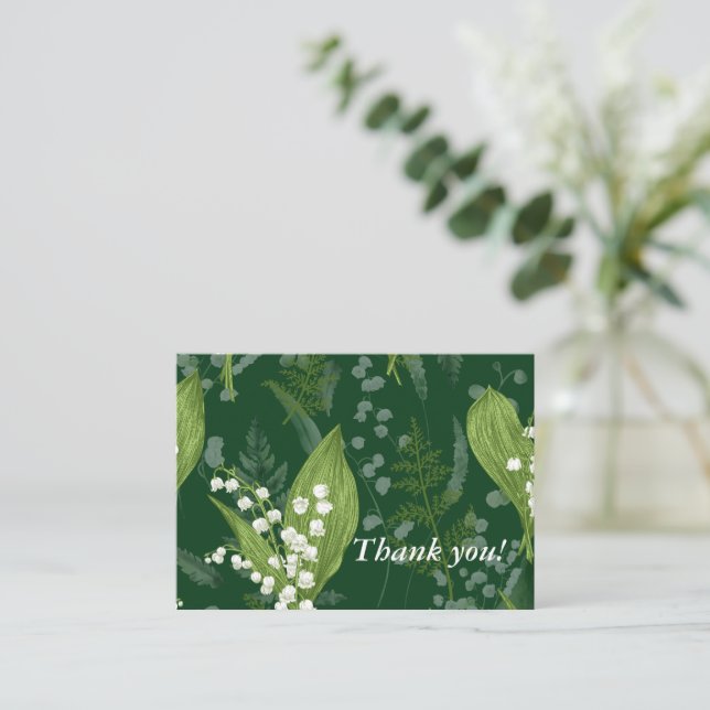 Tarjeta Pequeña Lily of Valley con Helechos || Verde Oscuro Person (Anverso de pie)