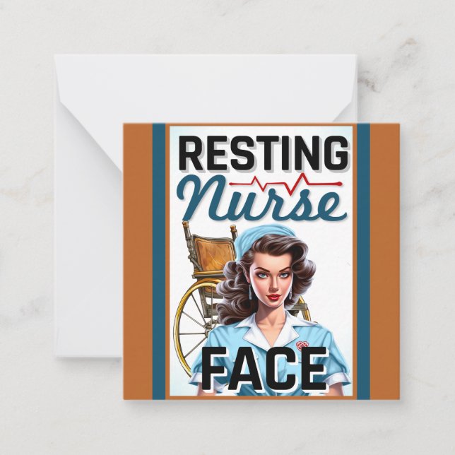 Tarjeta Pequeña Linda Enfermera Nostálgica Ilustración Enfermera D (Anverso)