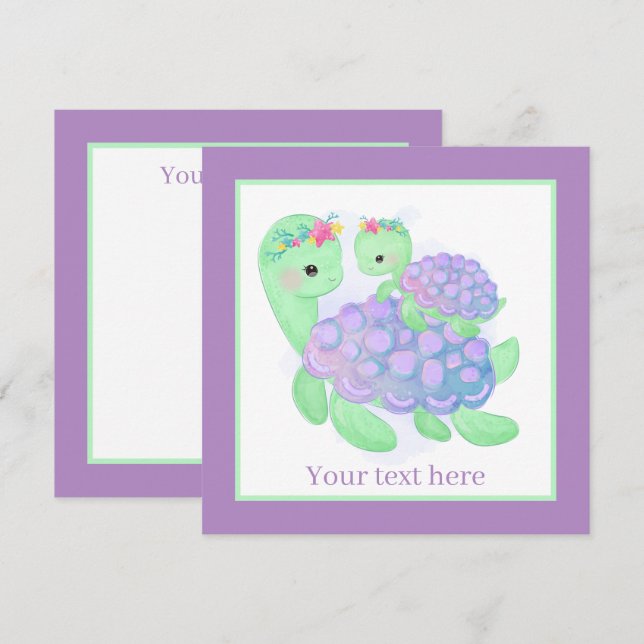 Tarjeta Pequeña linda mami y bebé tortuga marina (Anverso / Reverso)