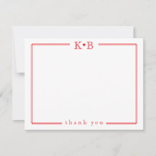 Tarjeta Pequeña Lindas iniciales de él y ella Corazón rojo Gracias