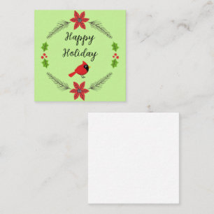 Tarjeta Pequeña Lindo Cardenal Rojo de Dibujos Animados con Flores