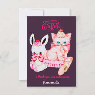 Tarjeta Pequeña lindo conejito vintage para amigos geniales -Feliz