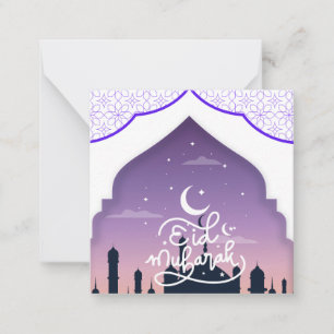 Tarjeta Pequeña Lindo Eid Mubarak Saludo Púrpura