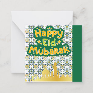 Tarjeta Pequeña Lindo Eid Mubarak Saludo Verde