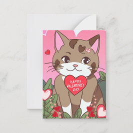 Tarjeta Pequeña Lindo Gato de San Valentín de Anime