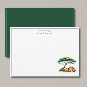 Tarjeta Pequeña Lindo León Dormido Safari Verde Guardería Gracias 