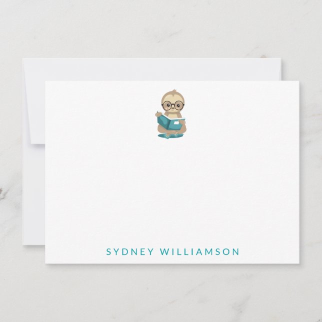 Tarjeta Pequeña Lindo perezoso ratón de biblioteca leyendo libros  (Anverso)