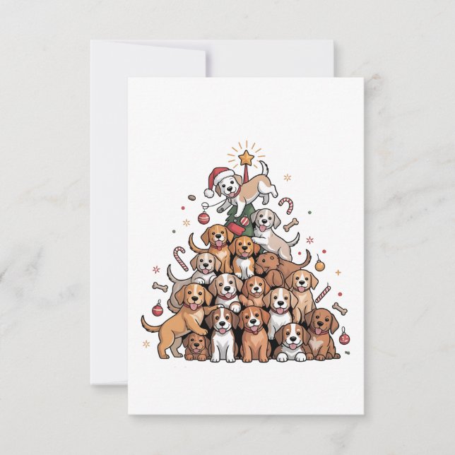 Tarjeta Pequeña Lindo perro de árbol de Navidad   (Anverso)
