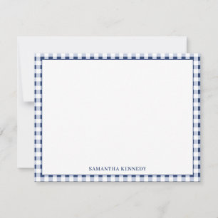 Tarjeta Pequeña Lindo personalizado con borde de gingham azul mari